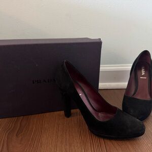 Prada Women's Classic Black Suede Heels